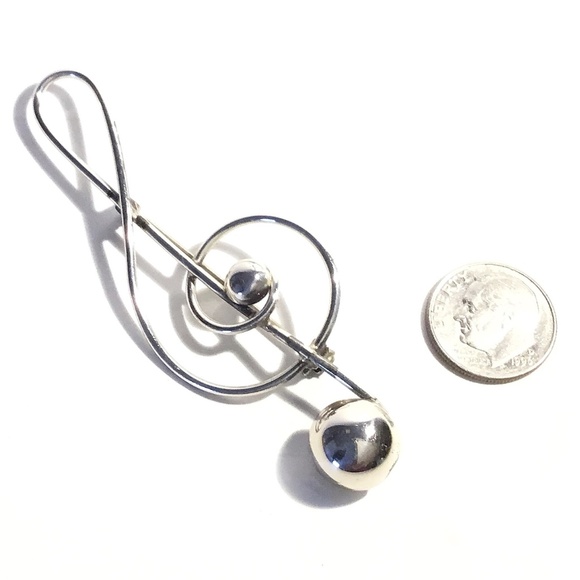 Large c1960 Modernist Silver Plated G Clef Brooch - Picture 2 of 3